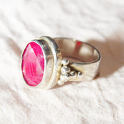 Bohemian Sterling Silver Indian Ruby Ring, Faceted Pink Gemstone, Chunky Silver Ring, 925 Jewelry, Size 6 1/4 US