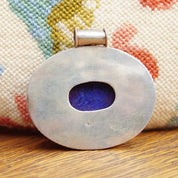 Vintage Modernist Lapis Lazuli Sterling Silver Pendant, Huge Silver Gemstone Pendant, Marbled Blue Lapis Stone, 2 1/2" L x 2 3/4" W