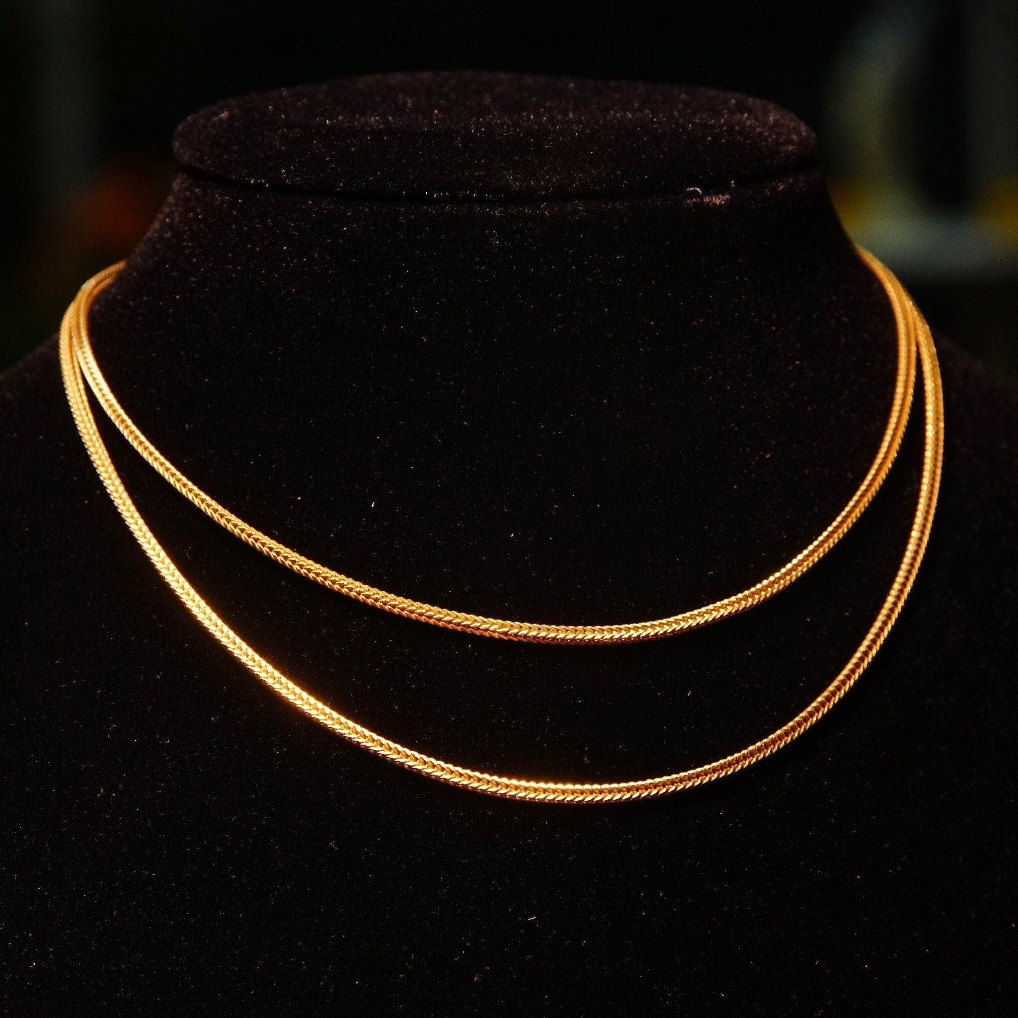 Vintage Italian 14K Yellow Gold Foxtail Chain Necklace, 1.5mm Square Mesh Chain, Flexible, Minimalist, Unisex, 585 Jewelry, 24 1/4" L
