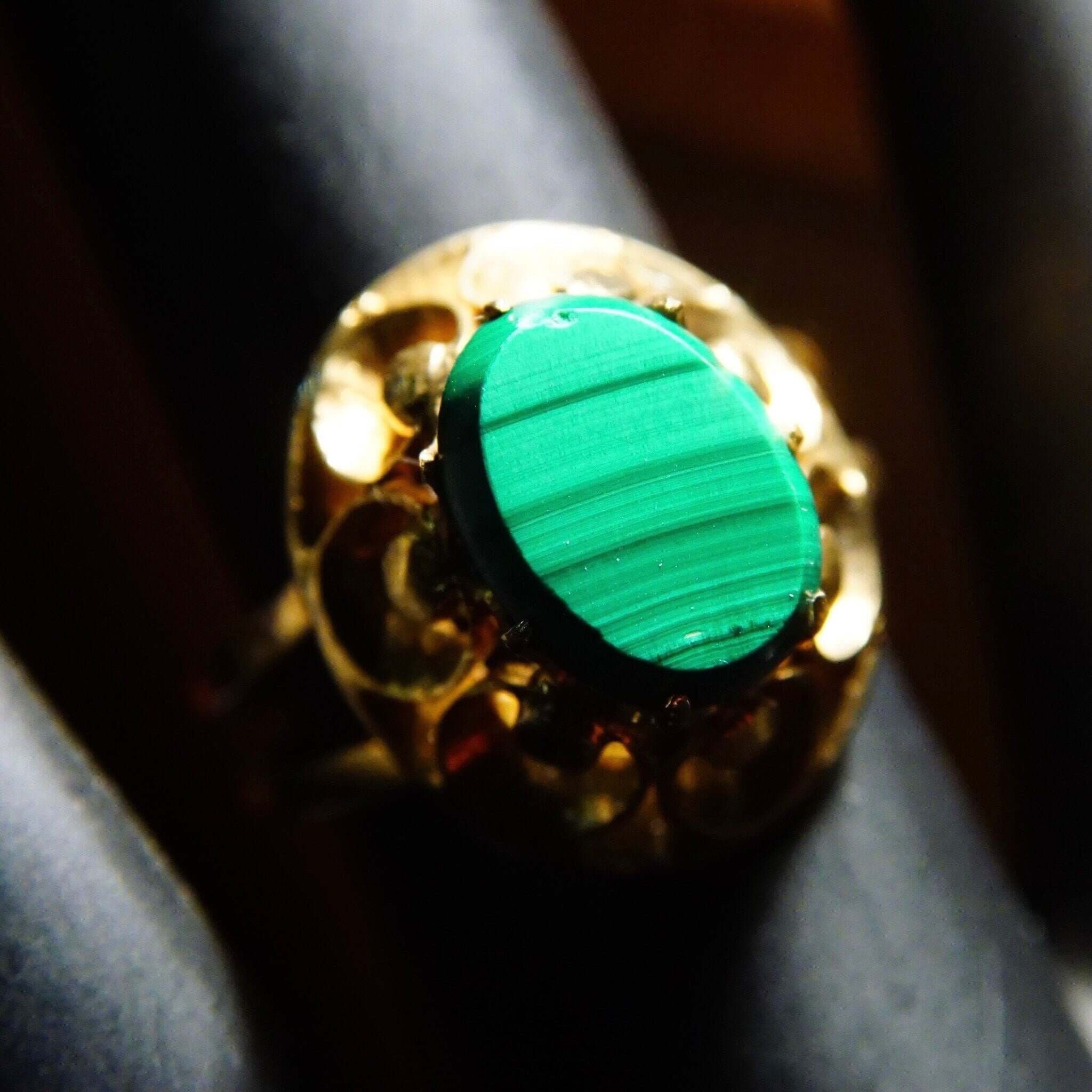 Antique 14K Yellow Gold Malachite Ring