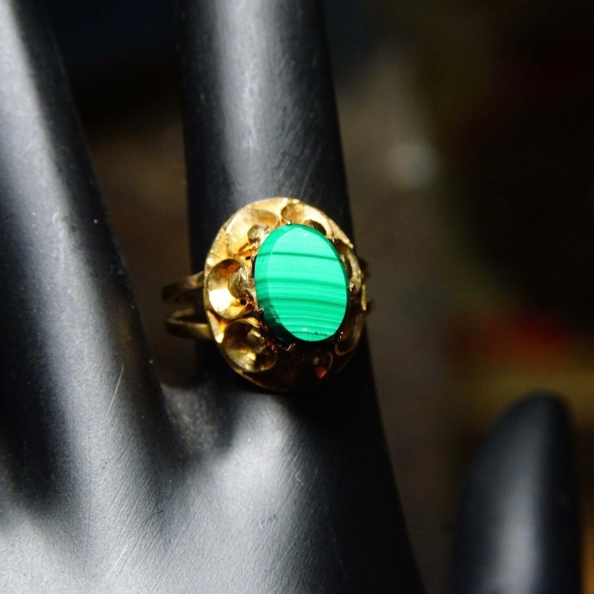 Antique 14K Yellow Gold Malachite Ring