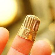 Antique Edwardian 9ct Rose Gold Engraved Thimble, Hand-Etched Designs, Monogramed 'LGW', Stippled Cap, Early 19th Century Sewing Accessories