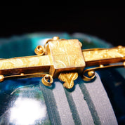 Victorian Gold Filled Engraved Bar Pin Brooch, Antique Gold Bar Pin With Intricate Leaf Engravings & Ornate Scroll Designs, 3 3/8" L