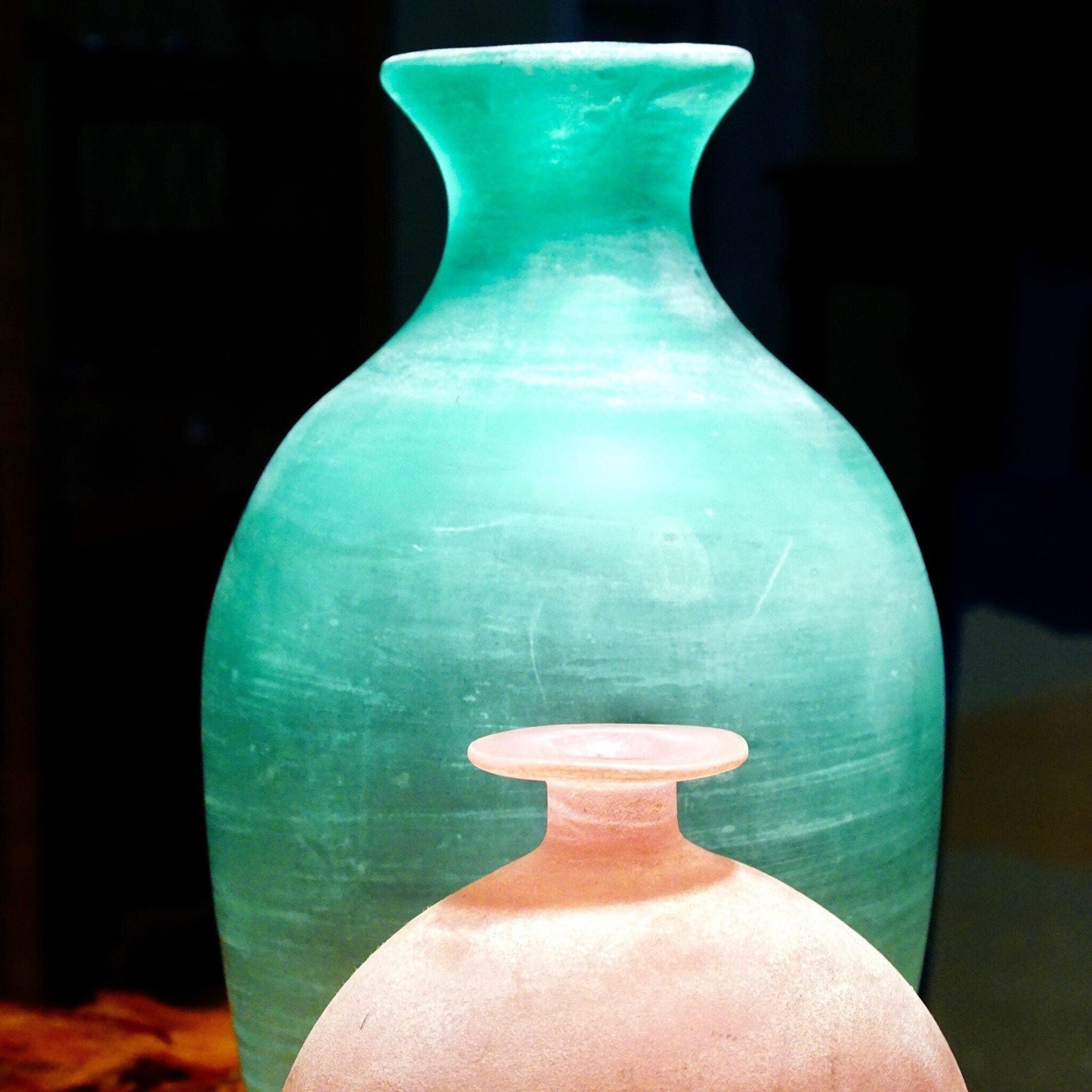 Vintage Signed Cenedese Modern Art Scavo Murano Frosted Blue Glass Vase, Impressive Italian Glass Vase, 12 1/4 H x 7 W