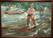 Ralph Pallen Coleman (1892-1968), Fisherman, Oil on Board Painting Framed, Western Realism, American Scenic Wall Art, Philadelphia Artist