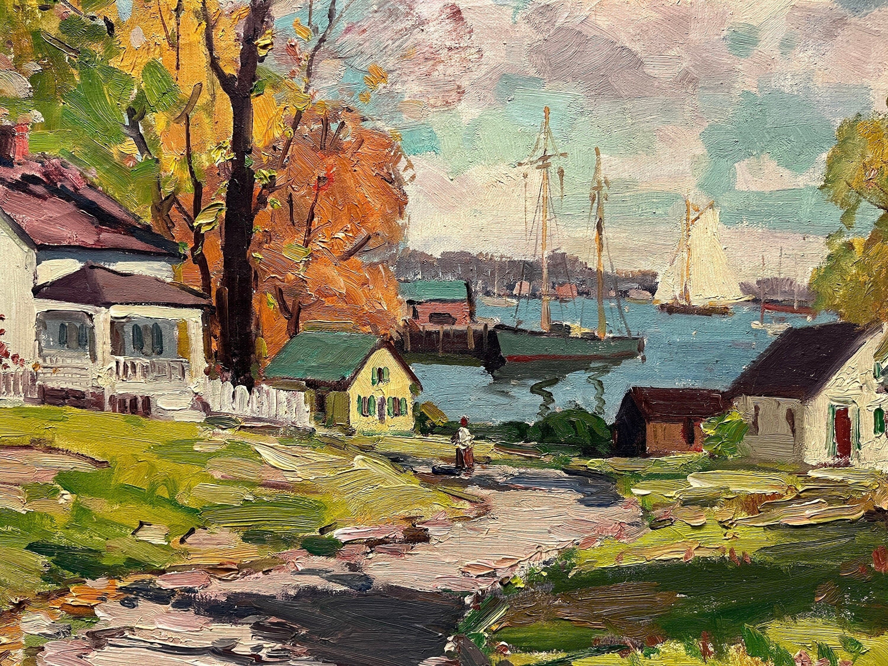 Camillo Adriani (1908-1990) American Oil on Canvas Landscape Painting Framed, New England Village Art, Impressionist Scenic Artwork