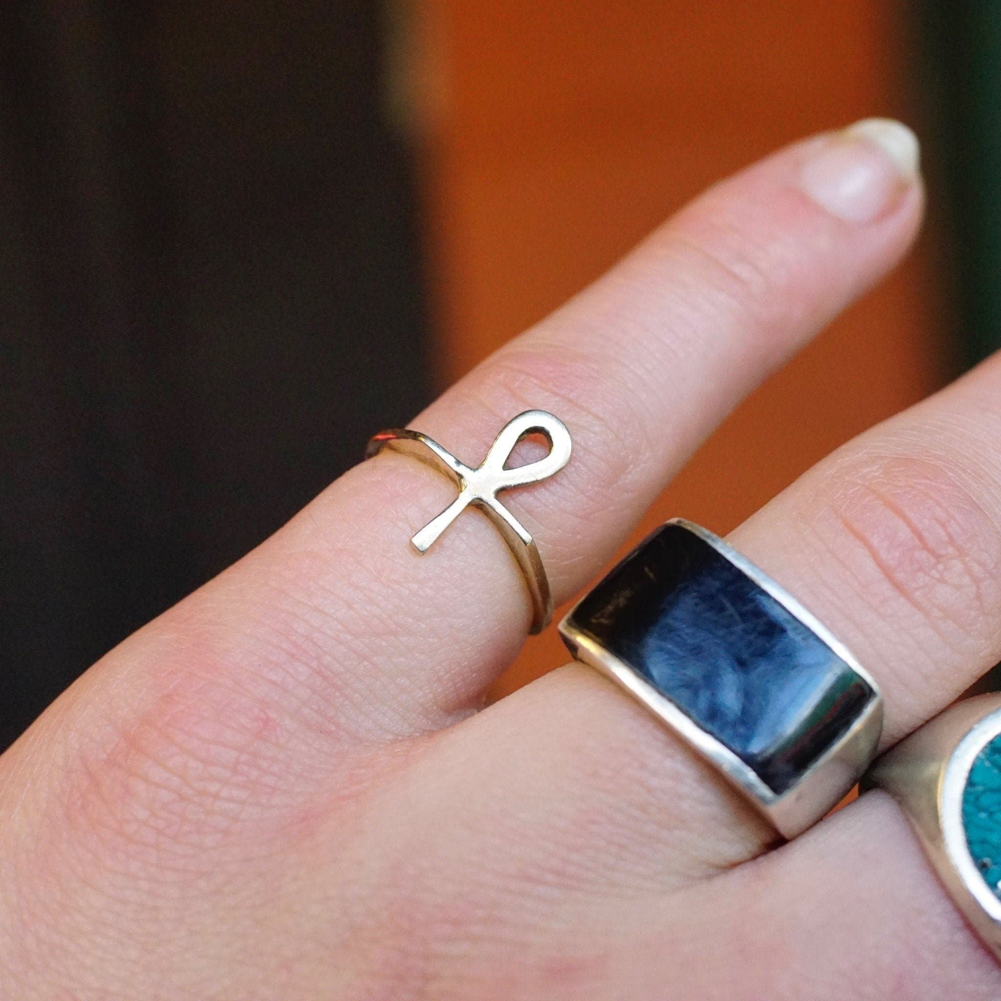 Vintage 14K White Gold Ankh Ring, Egyptian Symbol Of Life Ring, Petite Gold Ring With Ankh Hieroglyph Symbol, Minimalist Jewelry, Size 5 US