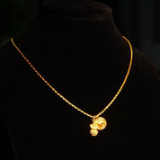 Vintage 22KT Yellow Gold 2-Charm Chain Necklace, Hindu Gods, Lakshmi, Bhairava, Dog Charm, 1.25mm Boston Link Chain, Hook Clasp, 16 3/4" L