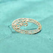 Art Deco 14K White Gold Filigree Diamond Ribbon Wreath Brooch, Ornate Oval Pin, Floral Motifs, 32mm - Good's Vintage