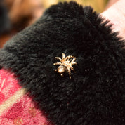 Black Star Sapphire Spider Tie Tack In 14K Yellow Gold, Gemstone Cabochon, Vintage Lapel Pin, 15mm