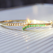 Natural Emerald Diamond Bypass Bangle Bracelet In 14K Gold