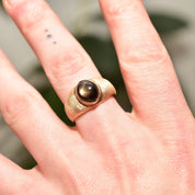 14K Black Star Sapphire Ring In Satin Yellow Gold, Men's Pinky Ring, Gemstone Asterism, Estate Jewelry, 8 3/4 US