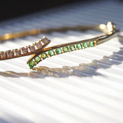 Natural Emerald Diamond Bypass Bangle Bracelet In 14K Gold
