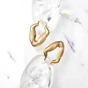 14K Puffed V-Hoops, Line Textured Yellow Gold Chevron Earrings, Hinged Ear Wire, S/M Size, 1 3/8" L