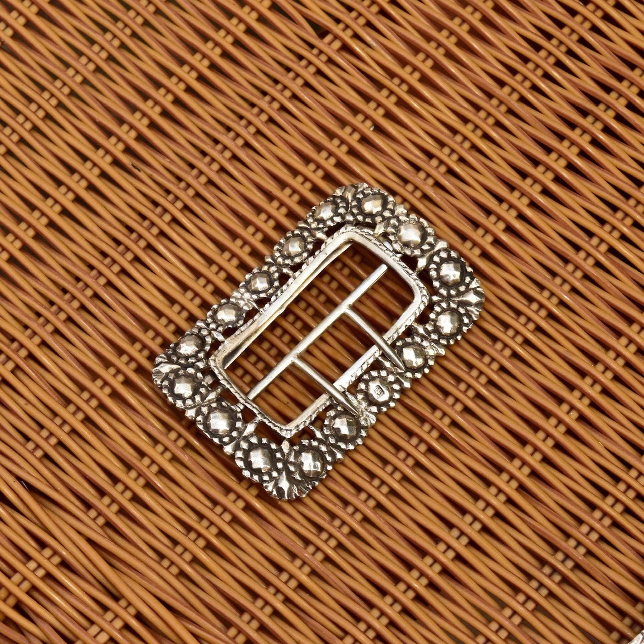 Antique English Sterling Silver Nurses Belt Buckle, Large Solid Silver Baroque Flower Belt Buckle, Art Nouveau, 3 1/2" H - Good's Vintage