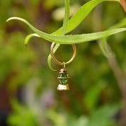 14K Railroad Lantern Charm, 3D Movable Green Lantern Charm, Faceted Glass Bead, Mid-Century, 12mm