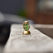 14K Railroad Lantern Charm, 3D Movable Green Lantern Charm, Faceted Glass Bead, Mid-Century, 12mm