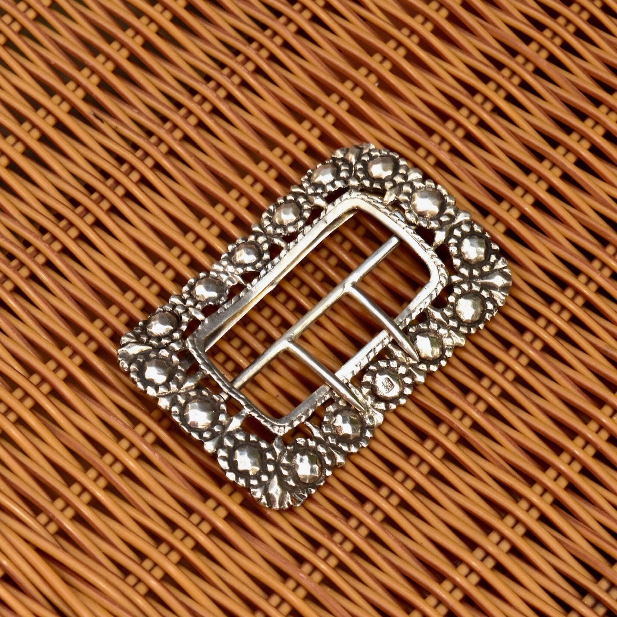 Antique English Sterling Silver Nurses Belt Buckle, Large Solid Silver Baroque Flower Belt Buckle, Art Nouveau, 3 1/2" H - Good's Vintage