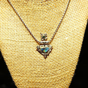 Vintage Modernist 14K White & Yellow Gold Art Glass Gemstone Pendant Necklace, Spiral Zig-Zag Details, 2mm Rope Chain, 19 1/8" L - Good's Vintage