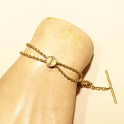 Antique 14K Ladies Pocket Watch Chain W/ Turquoise Seed Pearl Slide & T-Bar, Victorian Watch Chain Jewelry, 9" L - Good's Vintage