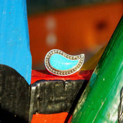 Vintage Sterling Silver Winged Turquoise Saddle Ring, Chunky Gemstone Ring With Silver Bead Embellishments, Thailand SX925, Size 8 1/2 US