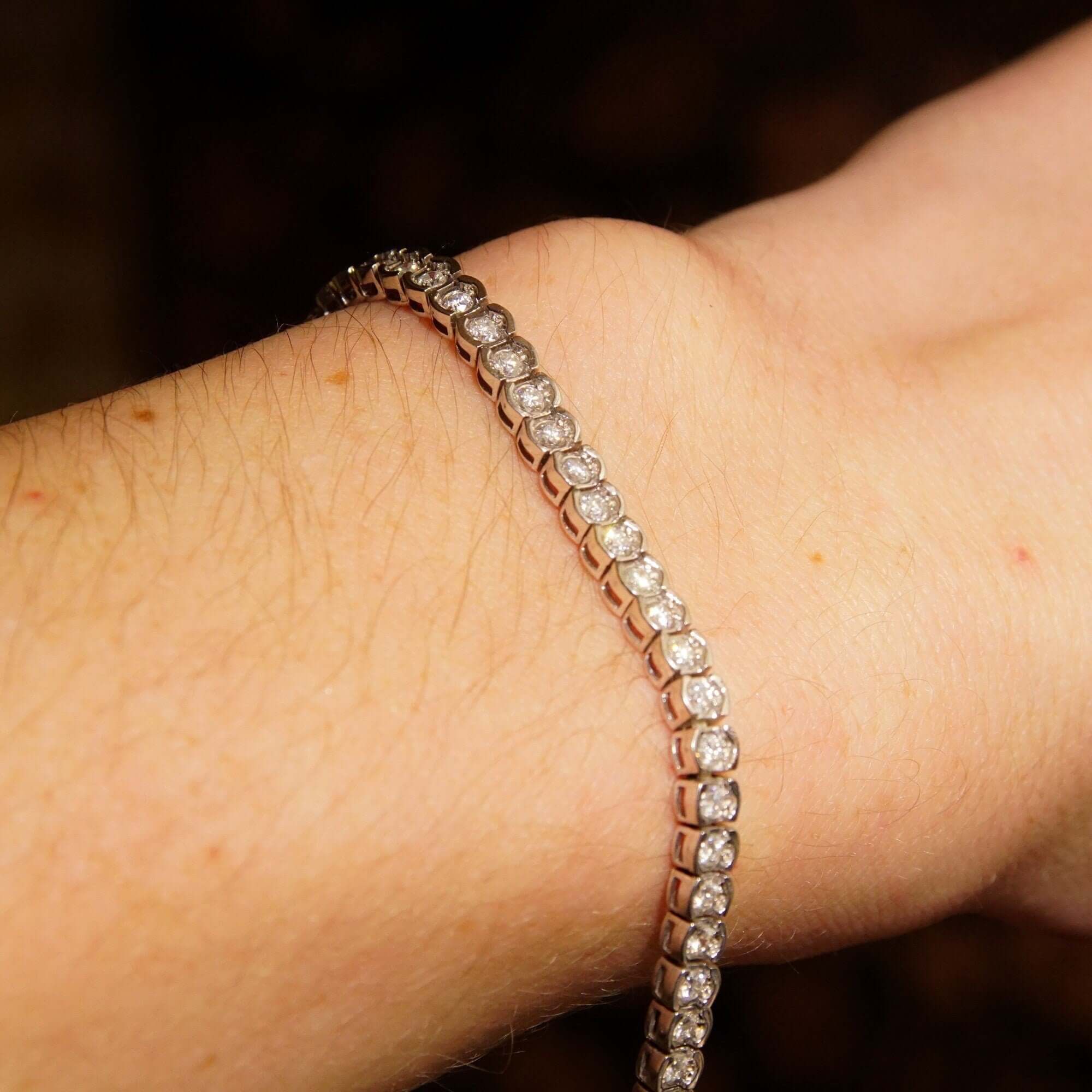 Half Bezel Diamond Tennis Bracelet In 14K White Gold, 3.60 TCW Brilliant Diamond Link Bracelet, Estate Jewelry, 7 1/4" - Good's Vintage