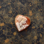 Italian 14K Diamond Necklace Heart Cameo Brooch Pendant, Vintage Giovanni APA Hand-Carved Shell Cameo In 585 Gold - Good's Vintage