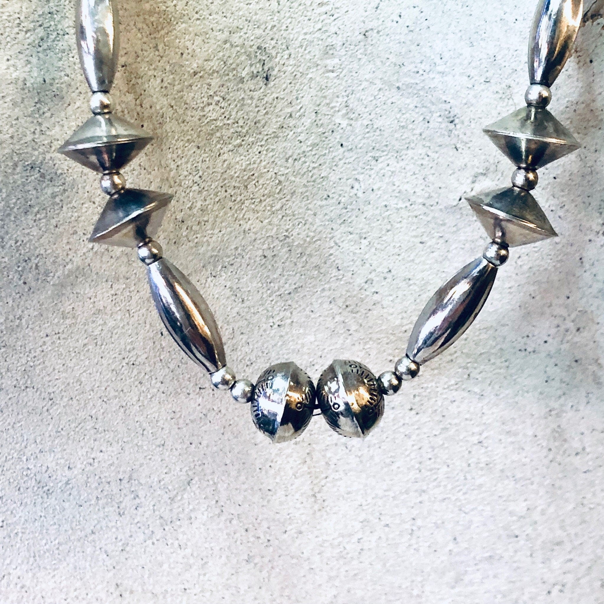 Vintage Necklace, Silver Necklace, Beaded Necklace, Silver Beads, Beaded Jewelry, Vintage Jewelry, Long Necklace, Stamped Silver, 925 Chain