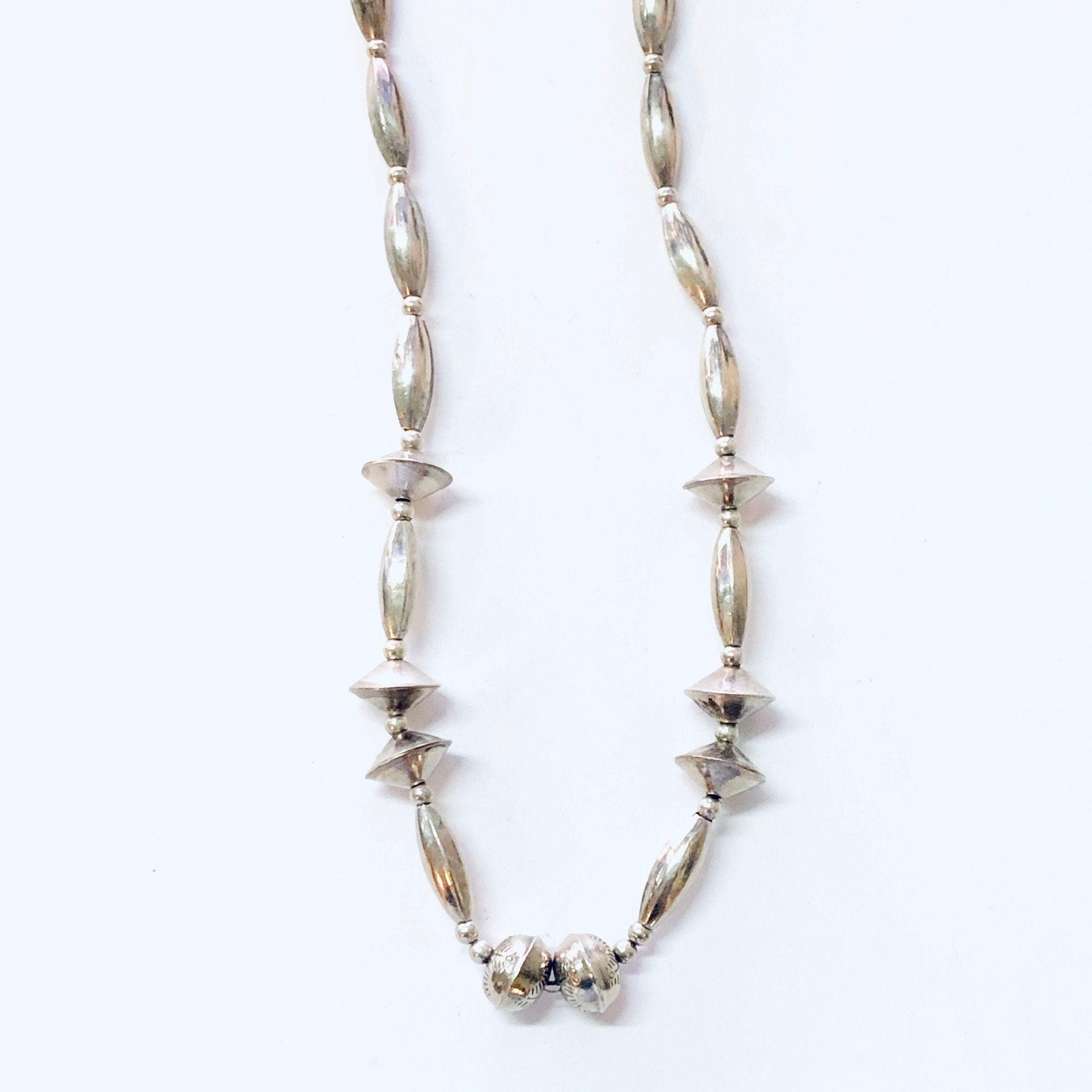 Vintage Necklace, Silver Necklace, Beaded Necklace, Silver Beads, Beaded Jewelry, Vintage Jewelry, Long Necklace, Stamped Silver, 925 Chain