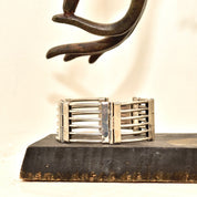 Modernist Sterling Silver Gate Link Bracelet, Wide Chunky 925 Cutout Panel Cuff, Taxco Jewelry, 7 3/4" L