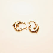 14K Yellow Gold Dolphin Hoop Earrings, Small Cute Mini Oval Hoops 21mm