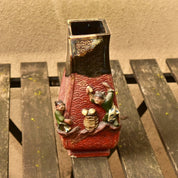 Sumida Gawa Japanese Pottery, Asakusa Pottery, Antique Hand-Carved Fish Scale, Glazed Ceramic Figural Vase, Mushroom Foraging Scene, 8.25" - Good's Vintage