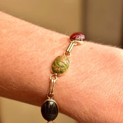 14K Scarab Bracelet with Carved Natural Gemstones