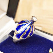 Cobalt Blue Enamel Diamond Dome Ring In 14K Yellow Gold, Estate Diamond Solitaire Ring, One Of A Kind, 5 1/2 US - Good's Vintage