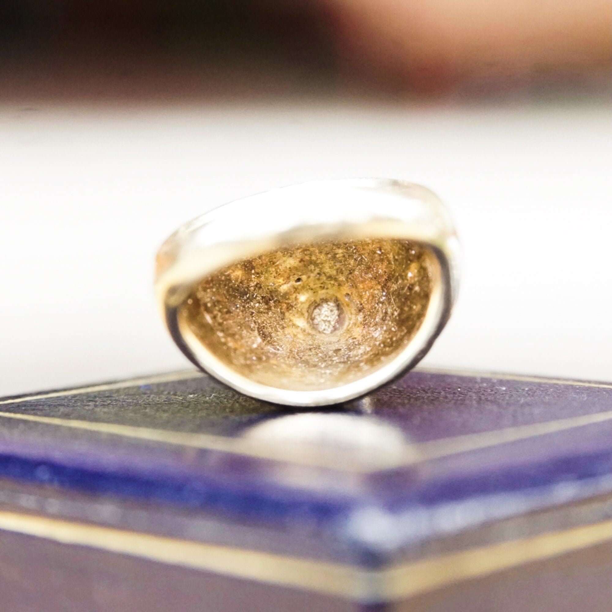 Cobalt Blue Enamel Diamond Dome Ring In 14K Yellow Gold, Estate Diamond Solitaire Ring, One Of A Kind, 5 1/2 US - Good's Vintage
