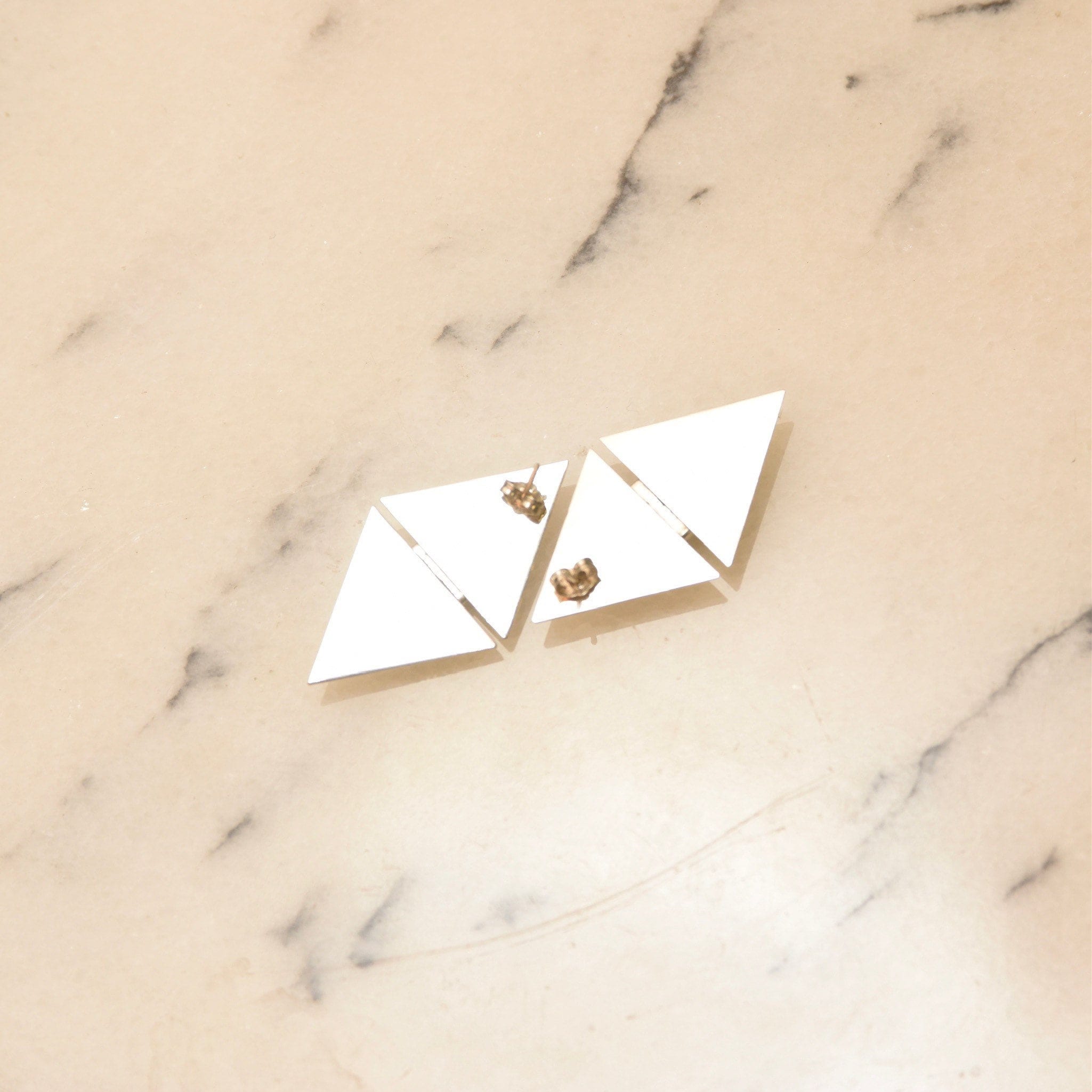 Vintage Modernist Sterling Silver Black Onyx Stud Earrings, Sleek Polished Triangle Slice Earrings, Bezel Set Onyx Cabochons, 925 Earrings