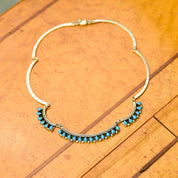 Vintage MEX 925 Sterling Silver Turquoise Teardrop Festoon Necklace, TAXCO Jewelry, Bohemian Silver Link Turquoise Bib Necklace, 16 1/2"