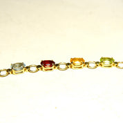 Vintage 14K Gold Multi-Stone Link Bracelet, Amethyst, Peridot, Citrine, Garnet, Blue Topaz, Yellow Gold Links, Made In Turkey, 7 1/2" L