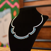 Vintage MEX 925 Sterling Silver Turquoise Teardrop Festoon Necklace, TAXCO Jewelry, Bohemian Silver Link Turquoise Bib Necklace, 16 1/2"