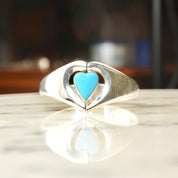 Vintage TAXCO Sterling Silver Turquoise Heart Clamper Cuff, Modernist Silver Cut-Out Cuff, Bright Blue Turquoise, 925 Mexico, 7" Diameter