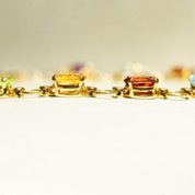 Vintage 14K Gold Multi-Stone Link Bracelet, Amethyst, Peridot, Citrine, Garnet, Blue Topaz, Yellow Gold Links, Made In Turkey, 7 1/2" L