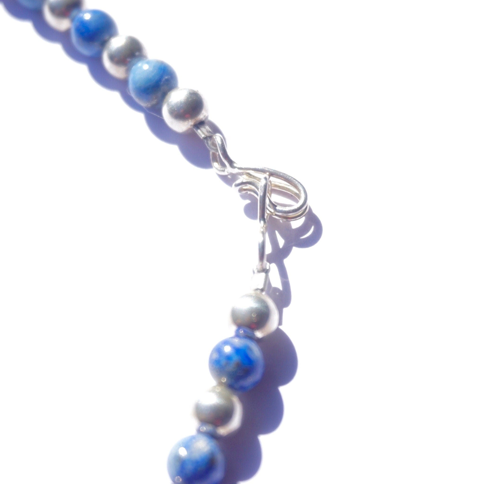 Vintage Lapis Lazuli And Silver Beaded Choker Necklace, Beaded Collar With Accent Stones, Unique Lapis and Silver Choker, 925 Jewelry