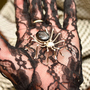 Vintage Hallmarked Native American Sterling Silver Onyx Spider Pin, E. Spencer Sterling, 2 1/4"