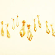 Vintage 14K Gold Puff Stud Dangle Earrings, Polished Yellow Gold, Ornate Dangle Earrings, Lightweight, Elegant, 585 Accessories