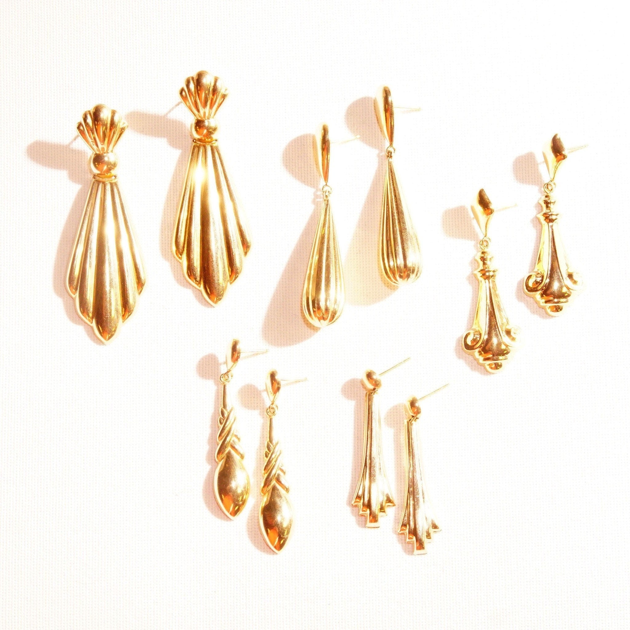 Vintage 14K Gold Puff Stud Dangle Earrings, Polished Yellow Gold, Ornate Dangle Earrings, Lightweight, Elegant, 585 Accessories