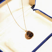 Estate 18K Smoky Quartz Teardrop Necklace In Yellow Gold, Pear-Cut Solitaire Pendant, 1mm Gold Chain, 16" L