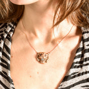 Victorian Edwardian 14K Lion Head Pendant Necklace With CZ Diamond & Blue Glass Jewels, Antique Jewelry, 17" L