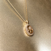 Elegant 10K Diamond Pave Flower Necklace, Two-Tone Diamond Halo Pendant, Art Deco Revival, Estate Jewelry, 19" L