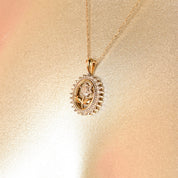 Elegant 10K Diamond Pave Flower Necklace, Two-Tone Diamond Halo Pendant, Art Deco Revival, Estate Jewelry, 19" L