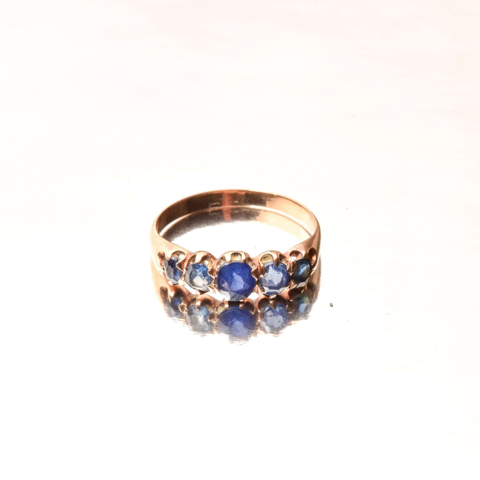 Antique Five-Stone Natural Sapphire Ring In 14K Gold, Half-Eternity Engagement Ring, Estate Jewelry, 7 US - Good's Vintage